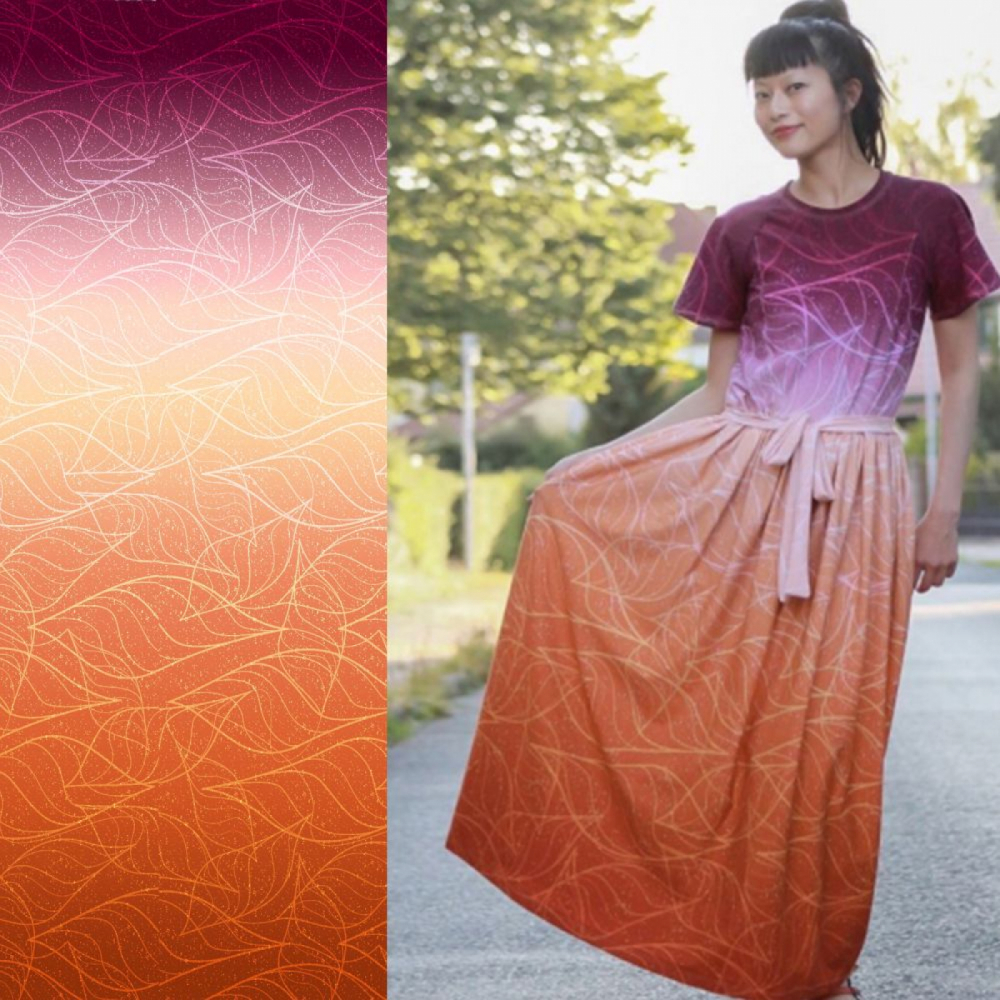 Reststück 320 cm, Farbverlauf Jersey-Stoff, Eigenproduktion "Sommer am Meer" von Graustufen-Stoffe